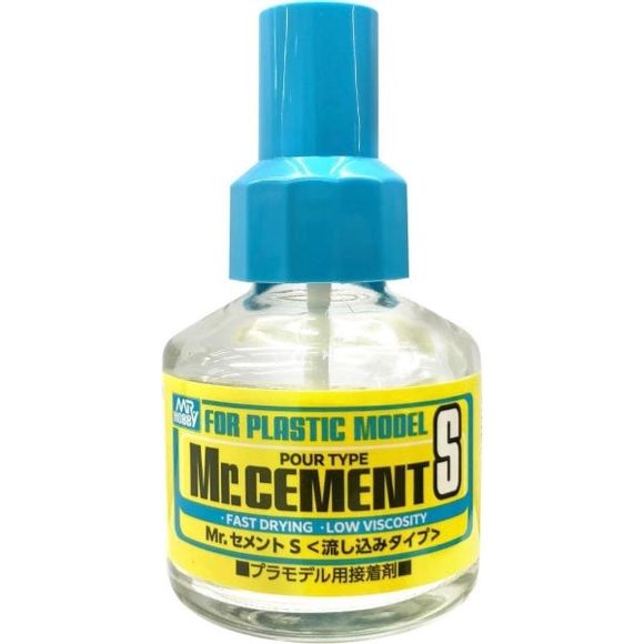 Mr Cement S from Mr Hobby, a thin liquid cement with good flow properties for plastic models.  40ml. Applicator brush in lid.

Continental USA Shipping only, no expedited shipping.