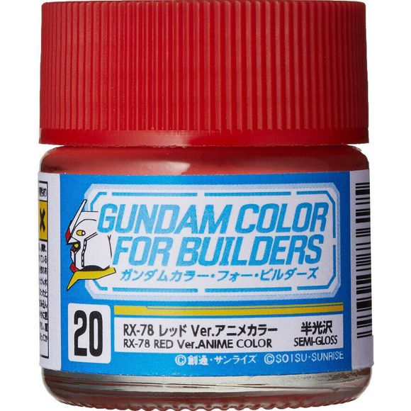 Mr Gundam Color paint, suitable for hand brushing & airbrushing, with good adhesion & fast drying is one of the finest scale modelling / hobby paints available. Solvent-based Acrylic, thin with Mr Color Thinner or Mr Color Levelling Thinner. Treat paint as a lacquer.  UG20 RX-78 Red Semi-Gloss Paint. 10ml screw top bottle.

Continental US Shipping Only, ground transport only.  No Expedited shipping.