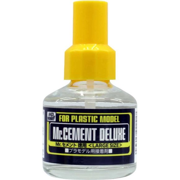 Mr.CEMENT is appropriate for attachment between plastic parts in models(sterol resin plastics). Mr.CEMENT has a suitable adhesion and strong strength because it contains high-quality resins. 40ml. Applicator brush in lid.  Shippable in continental US only, ground transport only (no expedited shipping).