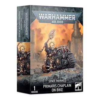 This kit builds one Primaris Chaplain on bike. It is supplied with helmeted and unhelmeted heads. It comes in 33 plastic components and includes a 90mm oval base and a Primaris Character Transfer Sheet.