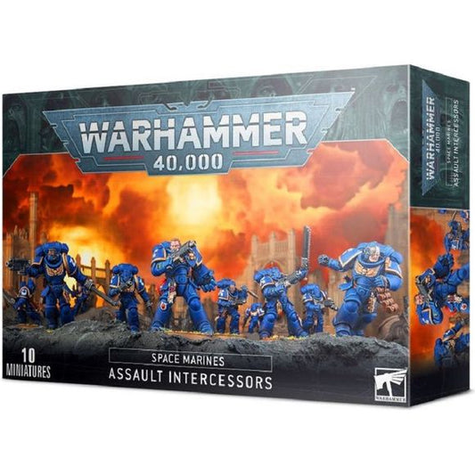 This multipart plastic kit contains the components necessary to assemble a set of 10 Assault Intercessors.