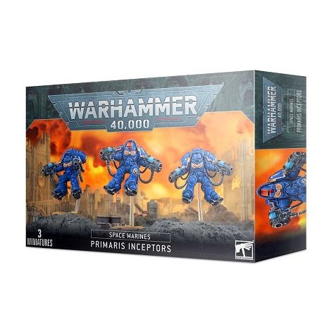 This multi-part plastic kit contains the components necessary to assemble a set of 3 Primaris Inceptors. The Primaris Inceptors come as 117 components, and are supplied with 3 Citadel 40mm Round bases, 3 45mm flying stems and an Ultramarines Infantry Transfer Sheet.