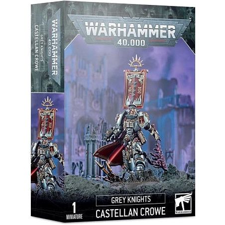 This 18-piece plastic kit builds one Castellan Crowe, who can be assembled with a bare head or a knightly helmet. It is supplied with one 40mm Citadel Round Base