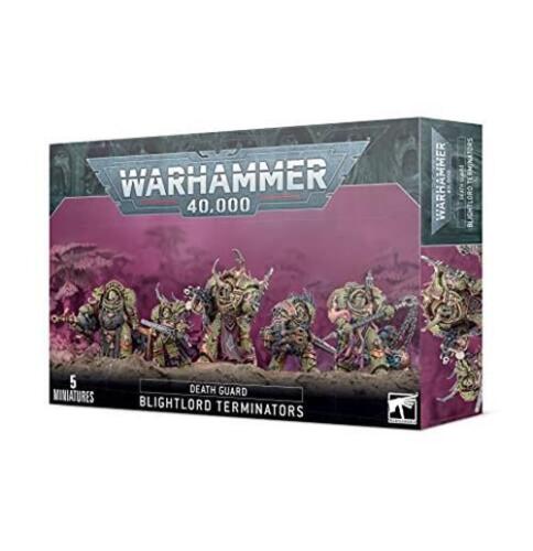 This multipart plastic kit contains the components necessary to assemble a unit of 5 Blightlord Terminators. They can be assembled with a fearsome array of wargear, and the kit includes the following weapon options:

- 4 combi-bolters
- 3 bubotic axes
- 3 baleswords
- 1 reaper autocannon
- 1 plague spewer
- 1 blight launcher
- 1 flail of corruption
- 1 combi-weapon (with a choice of combi-plasma, combi-flamer or combi-melta)

The Blightlord Terminators come as 64 components, and are supplied with 5 Citadel