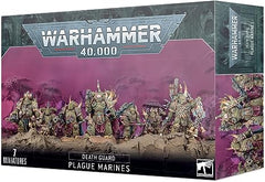 This multi-part plastic kit contains the components necessary to assemble a 7-man squad of Plague Marines.