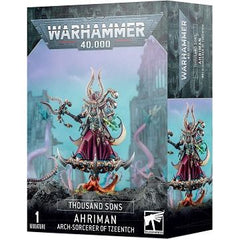 This multi-part plastic kit contains the components necessary to assemble Ahriman, Arch-Sorcerer of the Thousand Sons.