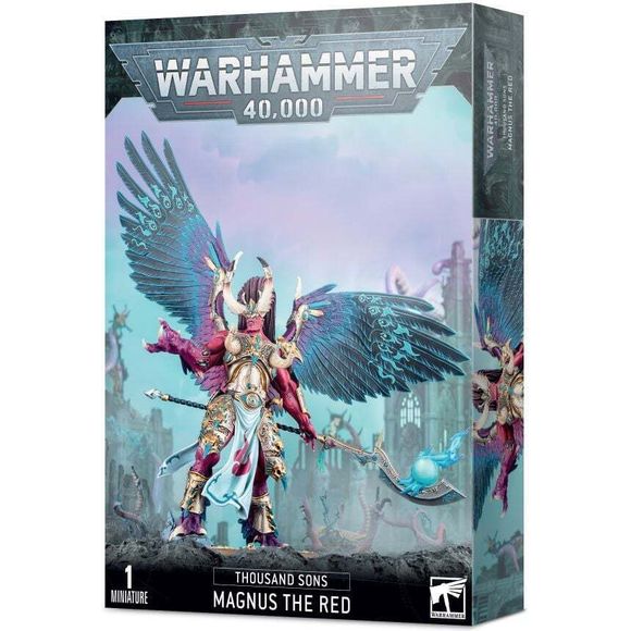 This multi-part plastic kit contains the components necessary to assemble Magnus the Red, Daemon Primarch of Tzeentch.