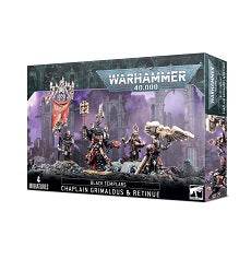 The kit is comprised of 40 plastic components, with which you can assemble one Chaplain Grimaldus and his three Cenobyte Servitors.