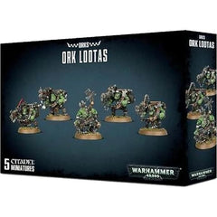 This multipart plastic boxed set contains enough components to make 5 models: either 4 Lootas or 4 Burna Boyz, as well as an Ork Mek armed with a kustom mega-blasta. Models supplied with 32 mm round bases.