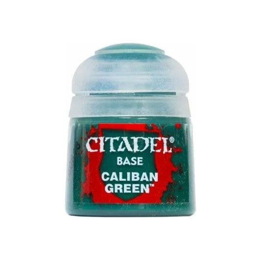 Caliban Green is a Citadel Base paint. Citadel Base paints are high quality acrylic paints specially formulated for basecoating your Citadel miniatures quickly and easily. They are designed to give a smooth matte finish over black or white undercoats with a single layer. This pot contains 12ml of Caliban Green, one of 34 Base paints in the Citadel Paint range. As with all of our paints, it is a non-toxic, water-based acrylic paint designed for use on plastic, metal, and resin Citadel miniatures.