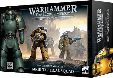 This multipart plastic kit builds 20 Space Marine Legionaries, which you can field in games of Warhammer: The Horus Heresy as a Legion Tactical Squad of 20 models or two units of 10 models.