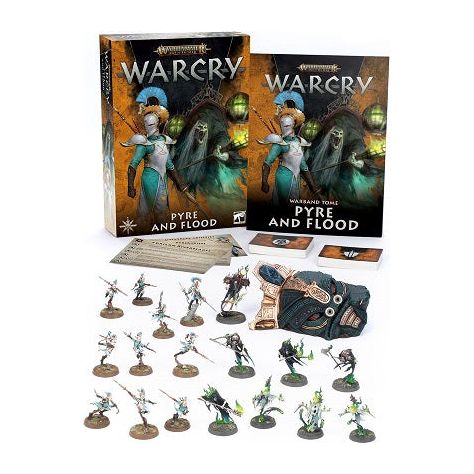 This boxed set contains: – 64-page softcover Warband Tome: Pyre and Flood – Ydrilan Riverblades – 10 Lumineth warriors – Pyregheists – Idol of the Old Ones Scenery – 42x battleplan cards – 20x warband cards