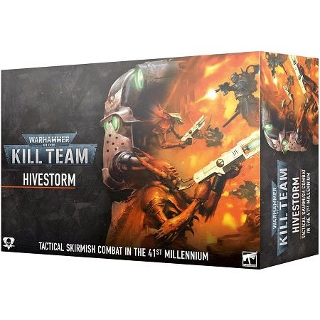 Release Date October 5th 2024 - Preorders will not arrive until release date.
This boxed set includes:
– 1x 112-page softcover Kill Team: Core Book
– 1x 72-page Hivestorm Dossier

– 22x Multi-part plastic miniatures
– 11x Tempestus Aquilons 
– 11x Vespid Stingwings

– 1x Kill Team core token sheet containing 92x double-sided tokens
– 1x Kill Team combined token sheet containing 55x double-sided tokens
– 36x Approved Operations cards
– 1x double-sided 762mm x 559mm Killzone: Volkus game board
– 10x D6 dice
–