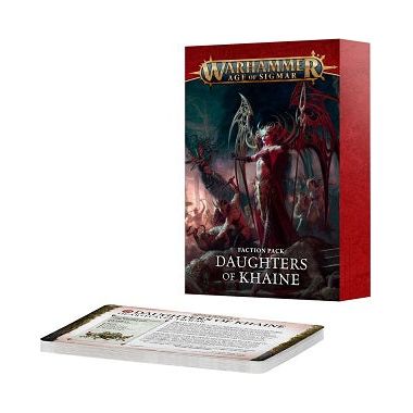 This set of 35 cards includes:
- 1x Daughters of Khaine Faction Background Card
- 3x Army Rules Cards
- 25x Warscroll Cards
- 6x Spearhead