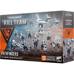 This multipart plastic kit builds a squad of 10 Pathfinders with three accompanying drones for use in games of Kill Team or with T’au Empire armies in Warhammer 40,000.
This set comprises 183 plastic components and is supplied with 10x Citadel 25mm Round Bases, 3x Citadel Small Flying Bases, 1x Citadel Long Flying Stems, and 2x Citadel Small Flying Stems. This set also includes 1x T’au Empire Infantry Transfer Sheet containing 185 high-quality waterslide transfers for you to use to decorate your models.

Th