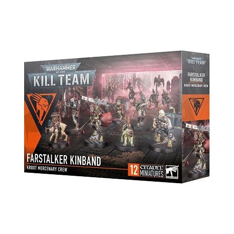 This multipart plastic kit builds 10 Kroot mercenaries and 2 Kroot Hounds. This kit contains 142 plastic components, and comes with 10x Citadel 28.5mm Round Bases, a sheet of 39 double-sided Farstalker Kinband tokens, 1x Citadel 28mm Round Base, and 1x Citadel 32mm Round Base.

These miniatures are supplied unpainted and require assembly – we recommend using Citadel Plastic Glue and Citadel Colour paints.