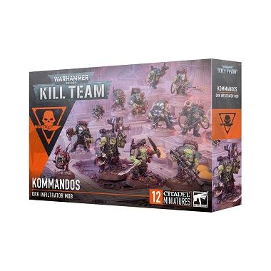 This multipart plastic kit allows you to build 10 Kommandos. This set comprises 150 plastic components and is supplied with 10x Citadel 32mm Round Bases and 2x Citadel 25mm Round Bases. This set also includes 1x Ork Transfer Sheet containing 438 high-quality waterslide transfers for you to further decorate your models.

These miniatures are supplied unpainted and require assembly – we recommend using Citadel Plastic Glue and Citadel Colour paints.