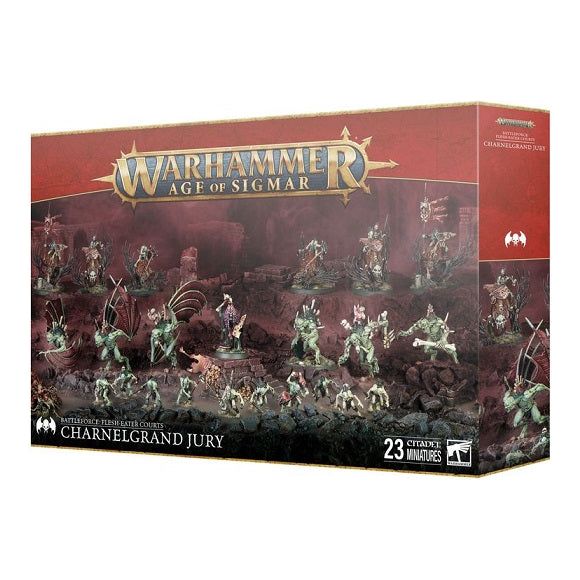 Releases November 29th 2024.
Warhammer 40k Holiday boxes are here! This set contains:
– 1x Grand Justice Gormayne
– 6x Crypt Horrors (which can alternatively be built as Crypt Flayers)
– 6x Morbheg Knights
– 10x Cryptguard

These miniatures are supplied with 6x Citadel 75x41.5mm Oval Bases, 6x Citadel 40mm Round Bases, 1x Citadel 32mm Round Base, and 10x Citadel 25mm Round Bases. The miniatures are supplied unpainted and require assembly – we recommend using Citadel Plastic Glue and Citadel Colour paints.