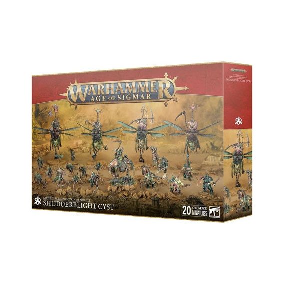 Releases November 29th 2024.
Warhammer 40k Holiday boxes are here! This set contains:
– 1x Harbinger of Decay
– 4x Pusgoyle Blightlords
– 5x Putrid Blightkings
– 10x Rotmire Creed

These miniatures are supplied with 1x Citadel 90x52.5mm Oval Base, 4x Citadel 60mm Round Bases, 5x Citadel 40mm Round Bases, 2x Citadel 32mm Round Bases, 2x Citadel 28.5mm Round Bases, and 6x Citadel 25mm Round Bases. The miniatures are supplied unpainted and require assembly – we recommend using Citadel Plastic Glue and Citadel