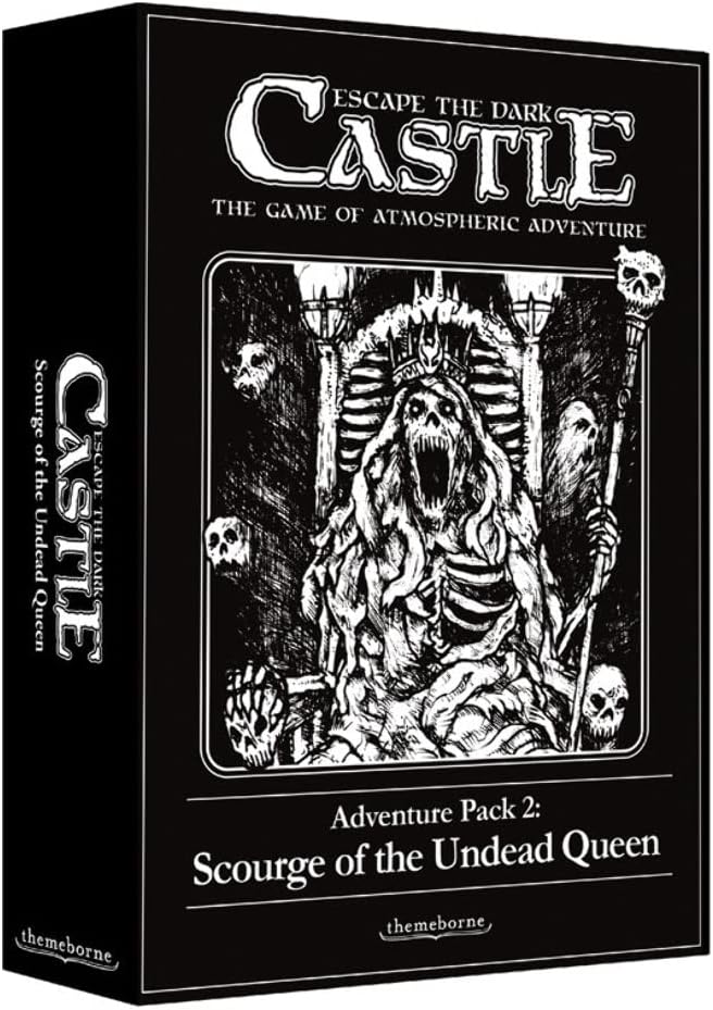 Gorging on the castle’s unending supply of tortured souls, the Undead Queen calls to her service the corpses, skeletons, and spirits of the depths. If a prisoner should fall at the hands of her inexhaustible armies, all that awaits is an eternity of agonising undeath...

Along with fifteen new castle locations, and a new boss, this expansion for Escape the Dark Castle introduces an entirely new mechanic to the system – Companions! Companions enter the quest via event cards and temporarily join-up with the p