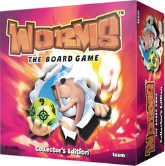 Worms: The Board Game is a hilarious game of strategy, chance and exploding sheep!
The worms are back, and now they’re battling for your tabletop! Navigate the map to collect crates and choose from a selection of classic Worms weaponry to defeat your opponents.

Sounds easy, right? Just watch out for the destructible landscape, Wind, Water, Mines, Oil Drums and exploding bananas!