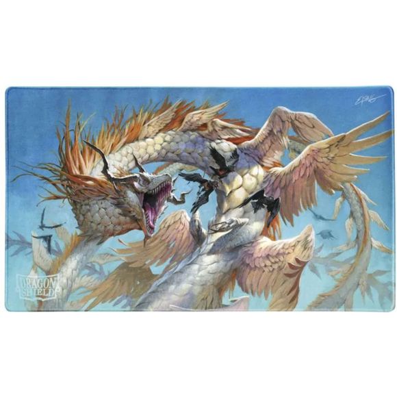 The second release from the Dragon Shield Signature Series is called "Ejsingandr." Jesper Ejsing is the famous fantasy-artist behind the artwork.

Enjoy the completely new, silky smooth surface texture. Together with the non-slip, rubber bottom and premium stitched-edge, this Dragon Shield playmat will stay in place and see you through countless adventures.