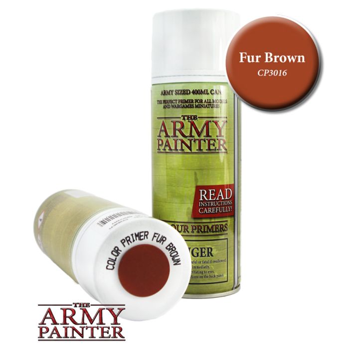 Using The Army Painter Color Primer Sprays can save you loads of time. Don’t paint on your dominant color using a brush - spray it on instead! Ordinary primers are specifically designed to go under the paint and regular color sprays are intended to cover a primer coat. The Army Painter Color Primers are both primers and paints! 

Ground shipping in Continental US only