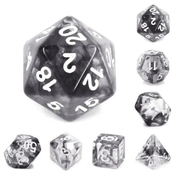 The perfect companion for your gaming needs! These HD acrylic dice are exactly what you've been searching for that upcoming game night with the group. This set includes one of each: d20, d12, d10, d10 (percentile), d8, d6, and a d4 (7 dice in total) in a