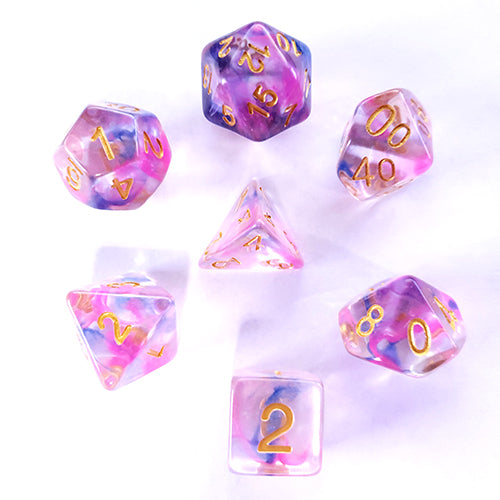 Galactic Dice Premium Dice Sets - Morning Glory (Pink, Purple, & Clear) Acrylic Set of 7 Dice | Galactic Toys & Collectibles