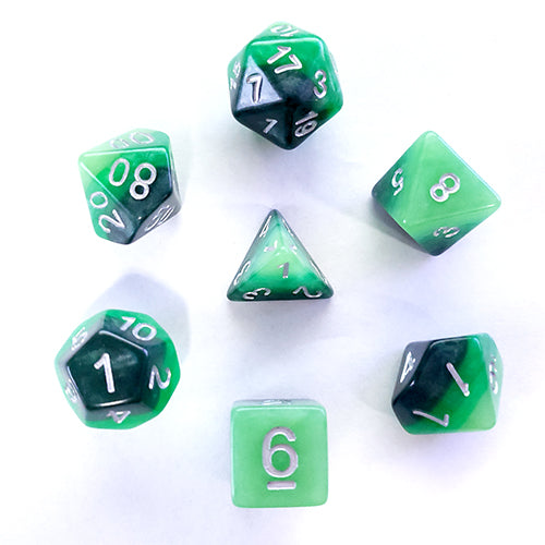 The perfect companion for your gaming needs! These HD acrylic dice are exactly what you've been searching for that upcoming game night with the group. This set includes one of each: d20, d12, d10, d10 (percentile), d8, d6, and a d4 (7 dice in total) in a