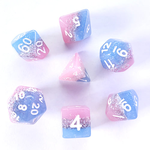 The perfect companion for your gaming needs! These HD acrylic dice are exactly what you've been searching for that upcoming game night with the group. This set includes one of each: d20, d12, d10, d10 (percentile), d8, d6, and a d4 (7 dice in total) in a