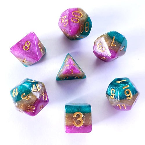 Galactic Dice Premium Dice Sets - Mardi Gras (Purple, Green, & Gold) Acrylic Set of 7 Dice | Galactic Toys & Collectibles