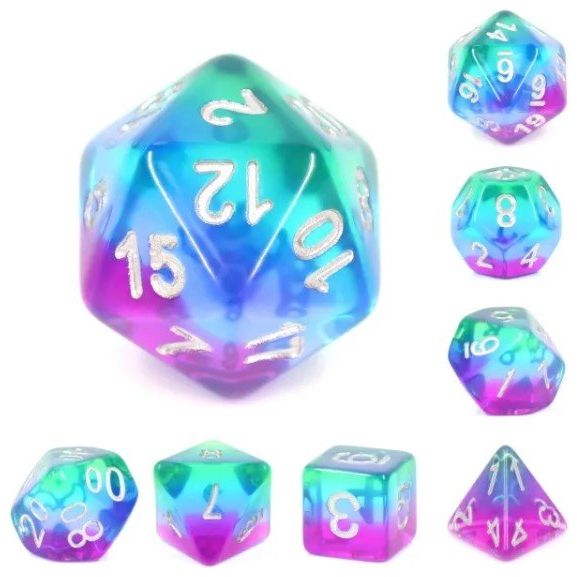 Galactic Dice Premium Dice Sets - Blue Aurora (Blue, Purple, & Silver) Acrylic Set of 7 Dice | Galactic Toys & Collectibles