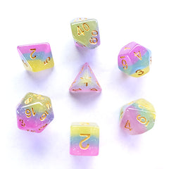 The perfect companion for your gaming needs! These HD acrylic dice are exactly what you've been searching for that upcoming game night with the group. This set includes one of each: d20, d12, d10, d10 (percentile), d8, d6, and a d4 (7 dice in total) in a