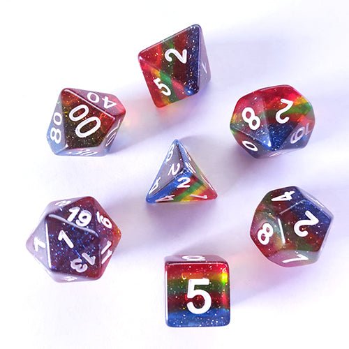 Galactic Dice Premium Dice Sets - Transparent Glitter Rainbow Acrylic Set of 7 Dice | Galactic Toys & Collectibles