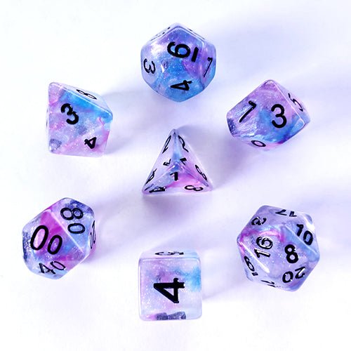 Galactic Dice Premium Dice Sets - Ceremonial Chrome (Blue, Purple, & Black) Acrylic Set of 7 Dice | Galactic Toys & Collectibles