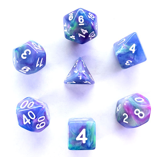 Galactic Dice Premium Dice Sets - Muse (Blue, Purple, & White) Acrylic Set of 7 Dice | Galactic Toys & Collectibles