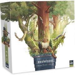 Redwood is a game of movement estimations and angle of view where players have to take pictures of wild animals to compose the most beautiful panorama. The game is for 1 to 4 players, ages 10+ and the games last about 45-60 min. During their turn, each player will have to choose between different movements and their angle of view (materialized by real plastic elements) to catch the animals in the picture (without disturbing them). Collecting animals and decorative elements earn victory points. During the ga