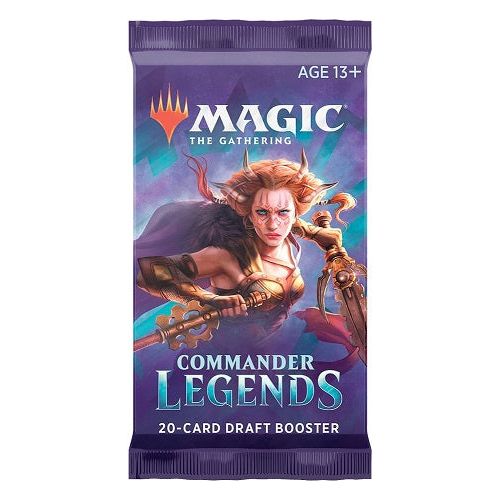 Each pack contains 20 cards and 1 token/ad, with 2x legendary cards, 1x rare/mythic, 1x foil of any rarity, 3x uncommons, and 13x commons.