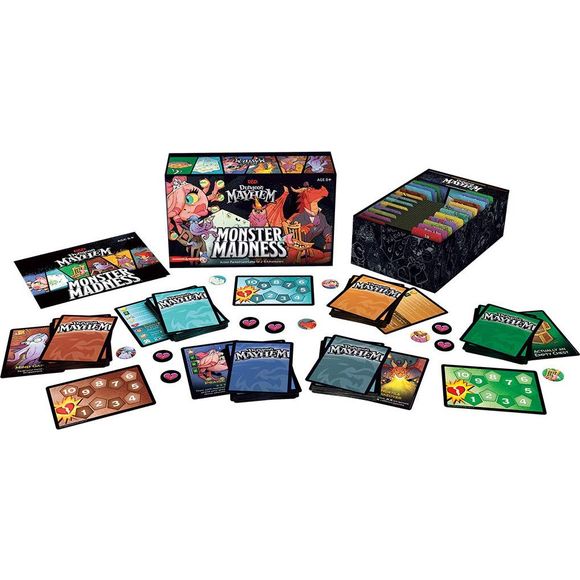 Play as one of 6 Brand new decks based on iconic Dungeons & Dragons monsters. Beautifully designed box engineered to hold all 12 dungeon mayhem decks and tokens. Includes new 5-6 player rules