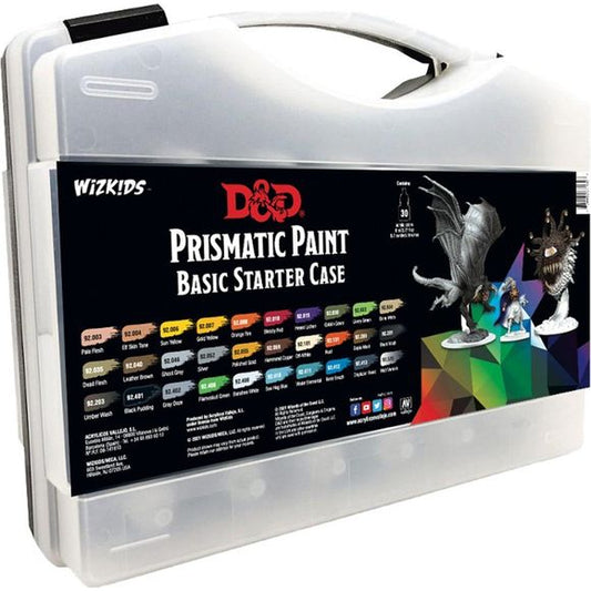 D&D Prismatic Paint is designed to go on smoothly and leave a nice, matte finish on hobby miniatures. Developed by Acrylicos Vallejo, these 60 paints—including 20 new colors, formulated specifically for the D&D Prismatic Paint line—should appeal to beginners and experienced painters alike. Each of these paints comes in an 8ml dropper bottle, to help painters keep their crafting surfaces free of spills. Each bottle is labeled with the paint color and product code, as well as a logo indicating if the contents