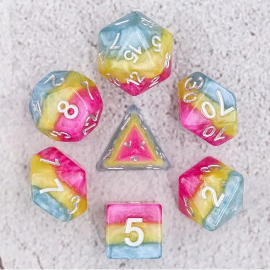 The perfect companion for your gaming needs! These HD acrylic dice are exactly what you've been searching for that upcoming game night with the group. This set includes one of each: d20, d12, d10, d10 (percentile), d8, d6, and a d4 (7 dice in total)