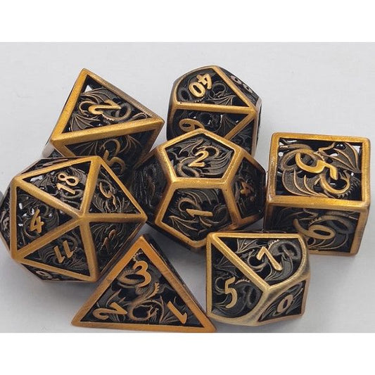 The perfect companion for your gaming needs! These premium dice are exactly what you've been searching for that upcoming game night with the group. Stored in a quality, brushed metal tin with foam insert. These dice are engraved with crisp, easy-to-read numerals. Many styles and colors are available.

This set includes on of each: d20, d12, d10, d10 (percentile), d8, d6, and a d4 (7 dice in total). All inside the Galactic Toys Dice Tin.