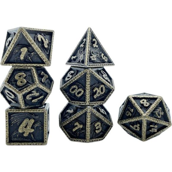 Galactic Dice Premium Dice Sets - Aged Silver Dragon Set of 7 Dice with Tin | Galactic Toys & Collectibles