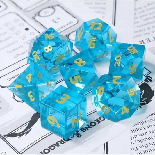 Galactic Dice Premium Dice Sets - Blue Moon Set of 7 Glass Dice with Tin