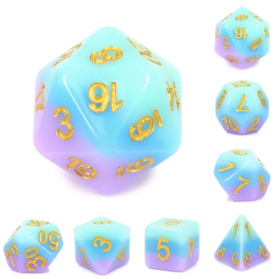 The perfect companion for your gaming needs! These HD acrylic dice are exactly what you've been searching for that upcoming game night with the group. This set includes one of each: d20, d12, d10, d10 (percentile), d8, d6, and a d4 (7 dice in total) in a