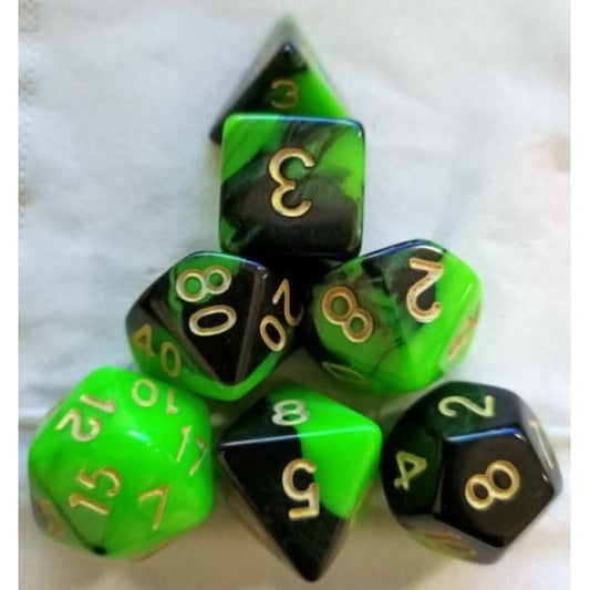 Galactic Dice Acrylic Sets - Neon Green & Black Set of 7 Dice | Galactic Toys & Collectibles