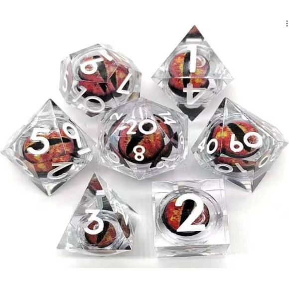 The perfect companion for your gaming needs! These premium, high-end resin are exactly what you've been searching for that upcoming game night with the group. These dice are quality resin with nice weight to them and engraved each with crisp, easy-to-read numerals. Many styles and colors are available.

This set includes one of each: d20, d12, d10, d10 (percentile), d8, d6, and a d4 (7 dice in total)! 

WARNING: These dice are extra sharp! Use with caution
