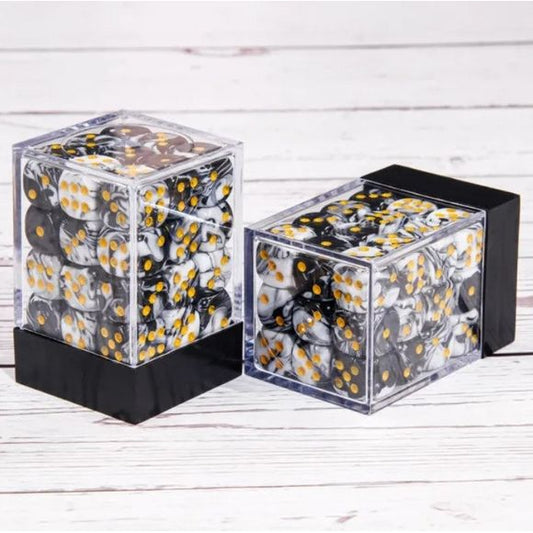 36 individual D6 dice in a container.