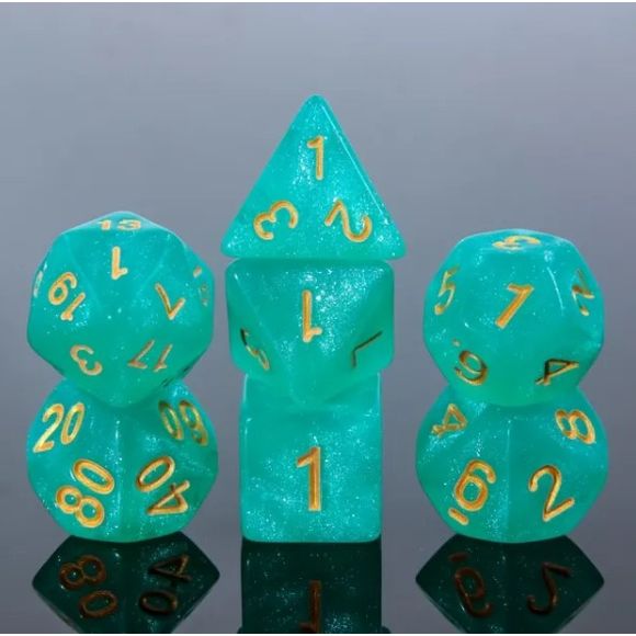 A 7 pcs Polyhedral dice set used for Dungeons and Dragons, MTG , RPG Games etc. The dice included are 1- D4,1- D6,1- D8,1- D10,1- D00,1- D12, and 1- D20